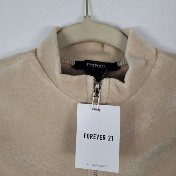 Forever 21 Tan Mockneck Full Zip Up Fleece Long Sleeve Crop Cardigan Size L NWT - Picture 3 of 6
